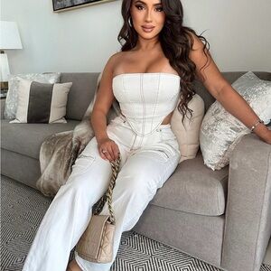 Off-white strapless crop top & cargo jeans set New Size Small